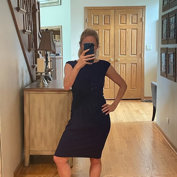 Ralph Lauren Blue Purple Twist Front Cap Sleeve Knee Length Dress - Picture 7 of 11